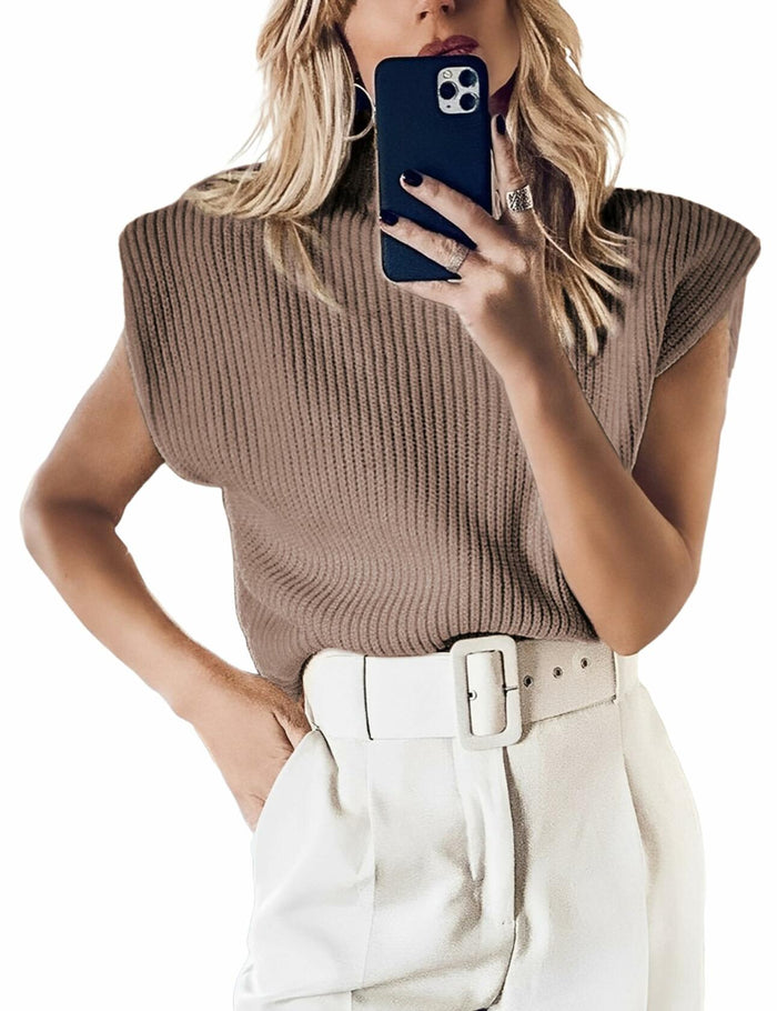 Hooever Women's Brown Turtleneck Sleeveless Knitted Sweater Vest Size S by Deal US