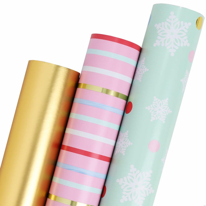 LaRibbons Christmas Wrapping Paper 3 Rolls 17x10ft Peace Pattern with Tags by Deal US