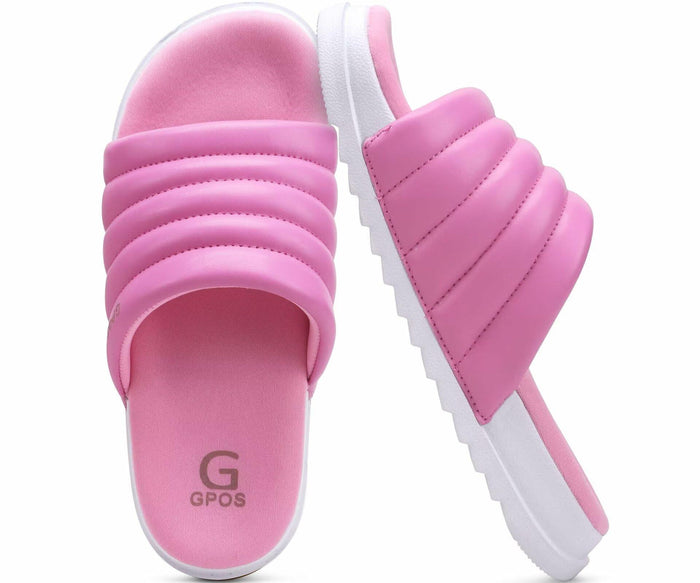 GPOS Womens Slides Memory Foam Cozy Open Toe Pink White Size 6 by Deal US