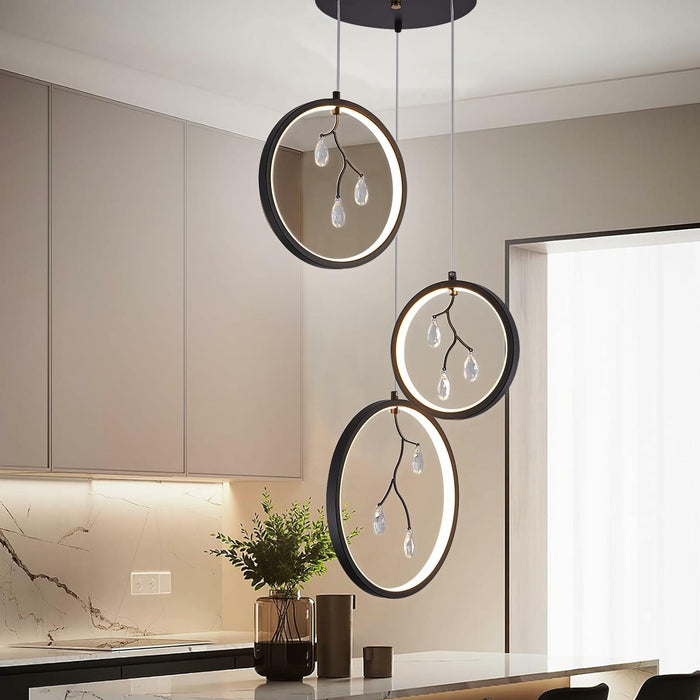 ACNENZIO Black 3-Light Pendant Lighting Fixture, Adjustable, Black 3-Ring by Deal US
