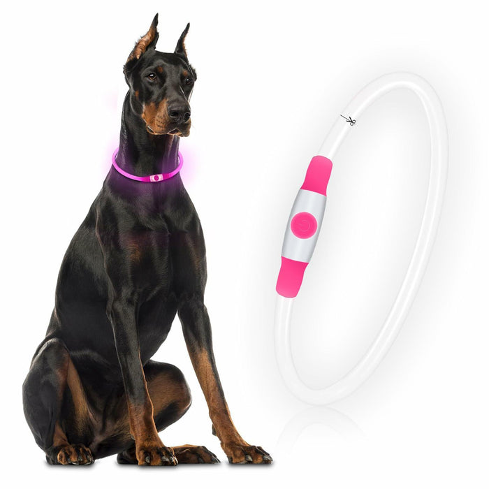 Flycoco LED Rechargeable Dog Collar Light Pink USB Adjustable Safety by Deal US