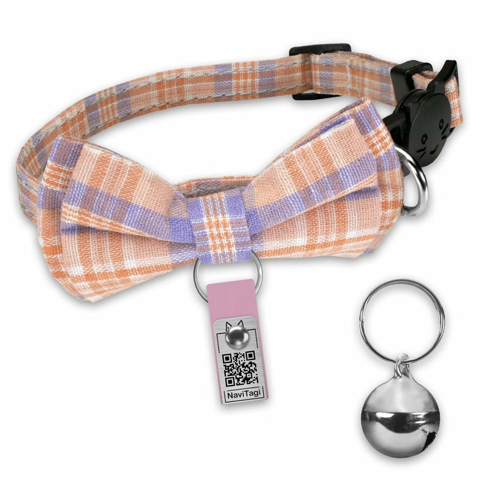 NaviTagi Cat Breakaway Collar XS Bell Bow Tie Personalized QR ID Kitten Adult by Deal US
