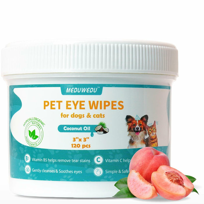 BestBy09/26 MEDUWEDU Dog & Cat Eye Wipes 120 Count Peach Scent Grooming Care by Deal US