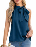 Women Sleeveless Tie Mock Neck Blouse Blue Lightweight Dressy Top Size XXL by Deal US