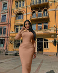GOBLES Women's Sexy Turtleneck Long Sleeve Elegant Bodycon Dress Camel Size 2XL by Deal US