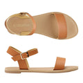 DREAM PAIRS Women's Ankle Strap Flat Sandals Open Toes Size 6.5 Tan HOBOO by Deal US