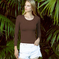 BRISIRA Women's Brown Long Sleeve Scoop Neck Crop Top Slim Fit Size S by Deal US