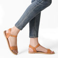 DREAM PAIRS Women's Ankle Strap Flat Sandals Open Toes Size 6.5 Tan HOBOO by Deal US