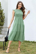 ZOOMOON Women's 2024 Army Green Maxi Dress Smocked Waist Casual Short Sleeve - L by Deal US