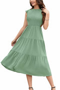 ZOOMOON Women's 2024 Army Green Maxi Dress Smocked Waist Casual Short Sleeve - L by Deal US
