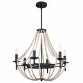 3-Light Pendant Chandelier Nature Wood Beaded Boho Black Semi Flush 12x10.5" by Deal US