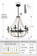 3-Light Pendant Chandelier Nature Wood Beaded Boho Black Semi Flush 12x10.5" by Deal US