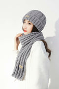 Wander Agio Women's Winter Wool Knit Beanie & Scarf Set Black 1 by Deal US
