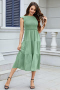 ZOOMOON Women's 2024 Army Green Maxi Dress Smocked Waist Casual Short Sleeve - L by Deal US