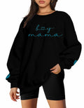 MYHALF Women Mama Oversized Crewneck Sweatshirt Pink Embroidered LS by Deal US