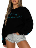MYHALF Women Mama Oversized Crewneck Sweatshirt Pink Embroidered LS by Deal US