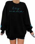 MYHALF Women Mama Oversized Crewneck Sweatshirt Pink Embroidered LS by Deal US