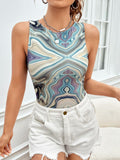Milumia Women's Marble Tank Bodysuit Sleeveless Slim Fit Multicolour by Deal US