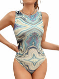 Milumia Women's Marble Tank Bodysuit Sleeveless Slim Fit Multicolour by Deal US