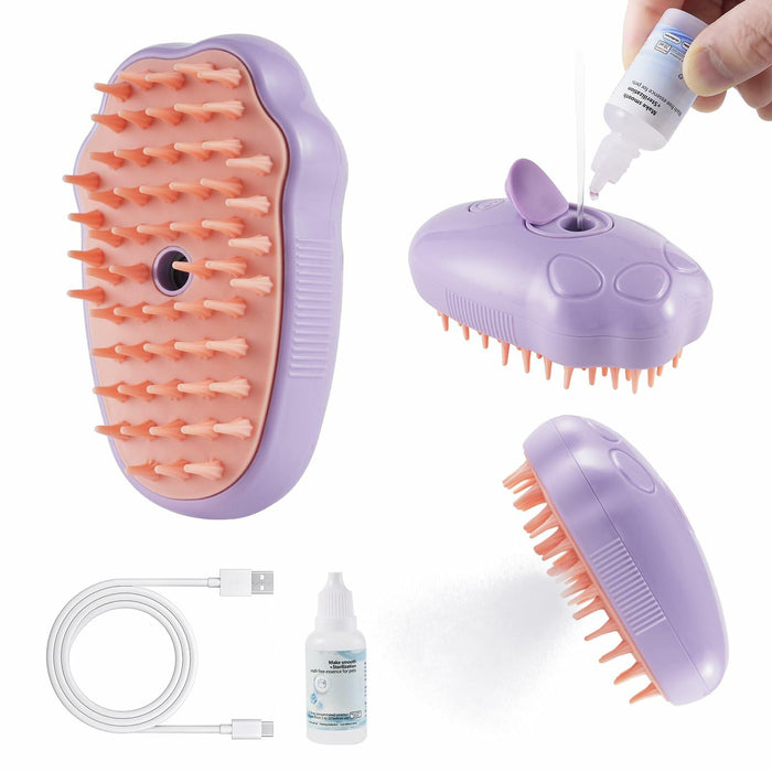Cat Steam Brush Purple 2nd Gen Self-Cleaning Pet Hair Remover Shedding Tool by Deal US