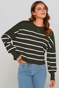PRETTYGARDEN Women's White Fall Cropped Striped Sweater Oversized Size L by Deal US