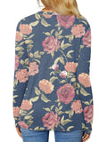 BISHUIGE Womens XL Long Sleeve Henley Tunic Top Blue Red White Roses Size XL by Deal US
