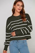 PRETTYGARDEN Women's White Fall Cropped Striped Sweater Oversized Size L by Deal US