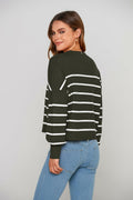 PRETTYGARDEN Women's White Fall Cropped Striped Sweater Oversized Size L by Deal US