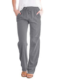Acelitt Women's Gray High Waisted Casual Trousers Pants Large Pockets - Size L by Deal US