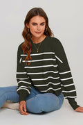 PRETTYGARDEN Women's White Fall Cropped Striped Sweater Oversized Size L by Deal US