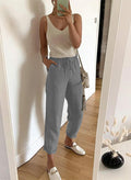 Acelitt Women's Gray High Waisted Casual Trousers Pants Large Pockets - Size L by Deal US