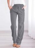 Acelitt Women's Gray High Waisted Casual Trousers Pants Large Pockets - Size L by Deal US