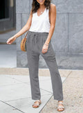 Acelitt Women's Gray High Waisted Casual Trousers Pants Large Pockets - Size L by Deal US