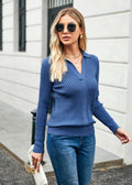 GRACE KARIN Women's 2XL Denim Blue Pullover Sweater V Neck Knit New by Deal US