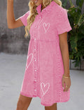 LookbookStore Pink Heart Love Print Babydoll Jean Dress Pink XS Size by Deal US