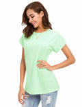 MSHING Women's Simple Crew Neck Plain Loose T-Shirt Light Green Size L Casual by Deal US