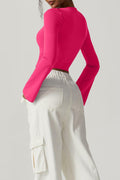 Meyeeka Womens Bell Sleeve Square Neck Crop Top Rose Red S by Deal US