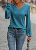 Samefar Womens Blue Long Sleeve V Neck Casual Loose Business Top Small by Deal US