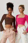 Meyeeka Womens Bell Sleeve Square Neck Crop Top Rose Red S by Deal US