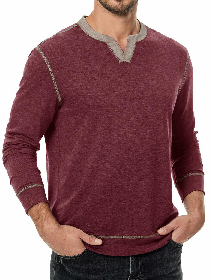 JMIERR Men's Henley Shirt Red Long Sleeve V Neck Lightweight Size 2XL by Deal US