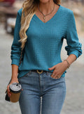 Samefar Womens Blue Long Sleeve V Neck Casual Loose Business Top Small by Deal US
