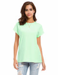 MSHING Women's Simple Crew Neck Plain Loose T-Shirt Light Green Size L Casual by Deal US