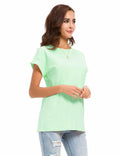 MSHING Women's Simple Crew Neck Plain Loose T-Shirt Light Green Size L Casual by Deal US