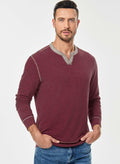 JMIERR Men's Henley Shirt Red Long Sleeve V Neck Lightweight Size 2XL by Deal US