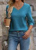 Samefar Womens Blue Long Sleeve V Neck Casual Loose Business Top Small by Deal US