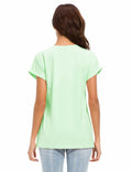 MSHING Women's Simple Crew Neck Plain Loose T-Shirt Light Green Size L Casual by Deal US