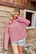 BZB Womens Beige Striped Long Sleeve Shirt Oversized Tunic Top M by Deal US