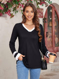 Black V Neck Long Sleeve Tee Women Plus Size S Lightweight Jersey Top by Deal US