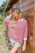 BZB Womens Beige Striped Long Sleeve Shirt Oversized Tunic Top M by Deal US