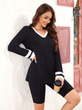 Black V Neck Long Sleeve Tee Women Plus Size S Lightweight Jersey Top by Deal US